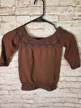 FP Movement Top Size XS Brown Crochet Detail Crop Top NWoT
